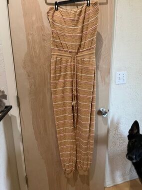 l*space Tan & Pink Striped Strapless Jumpsuit